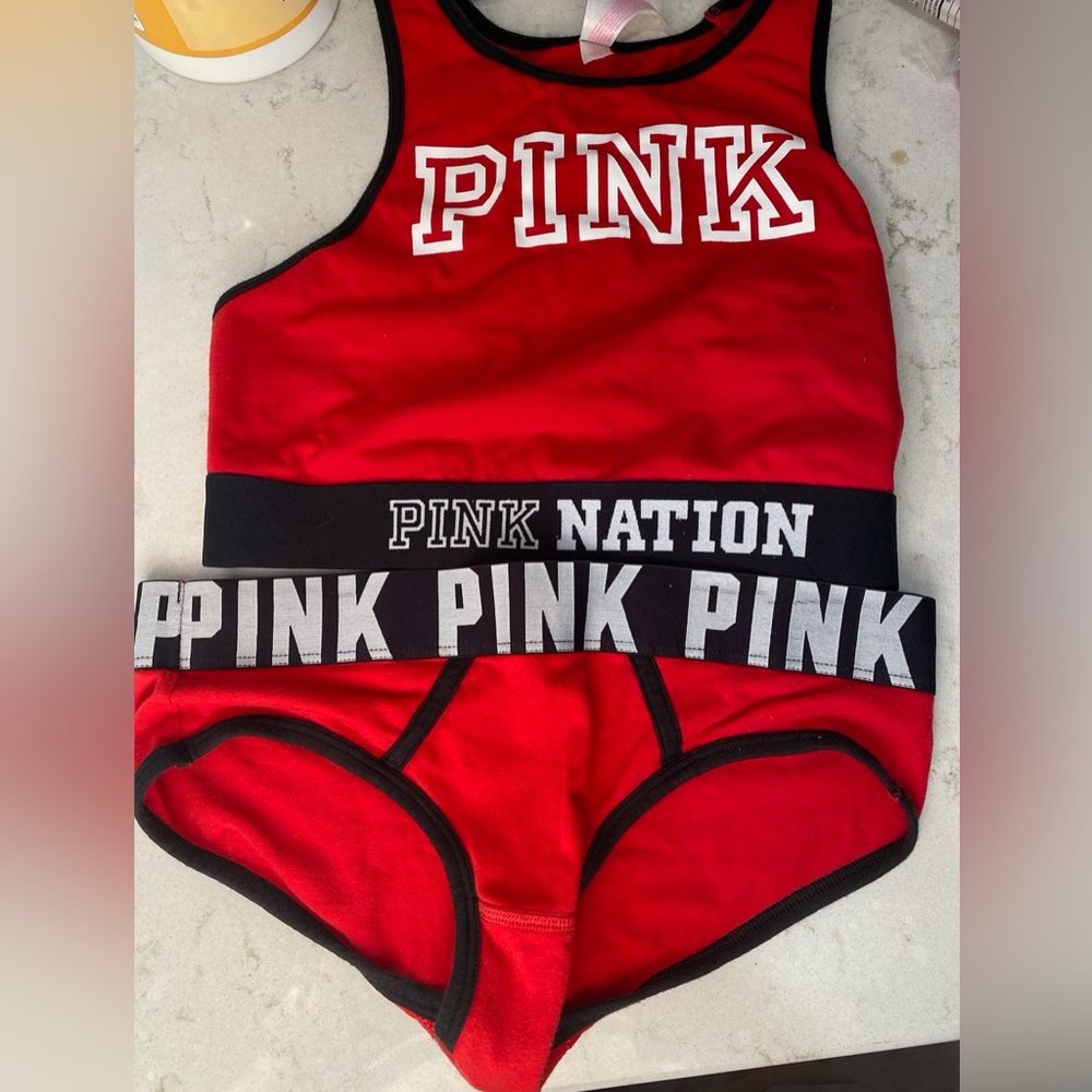 Pink sports bra/bikini underwear set